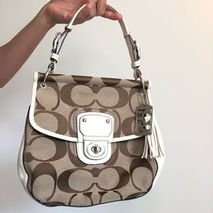 Coach Monogram Bag Neutral Tones and White Detail